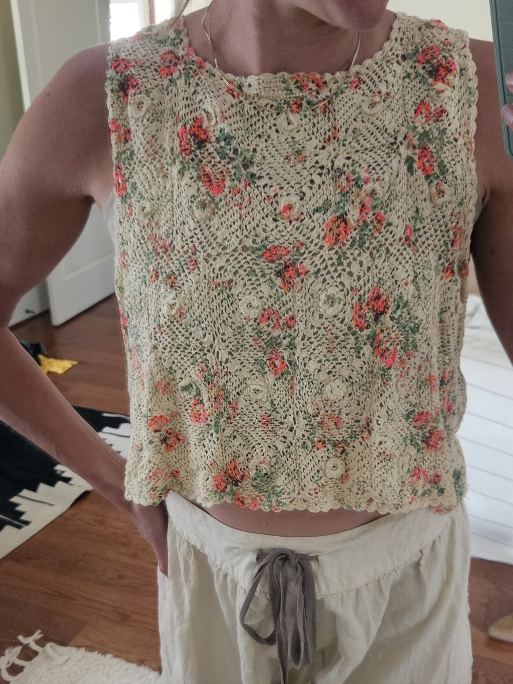 Magnolia Pearl Tithonia Tiny Roses Crochet Tank OOAK